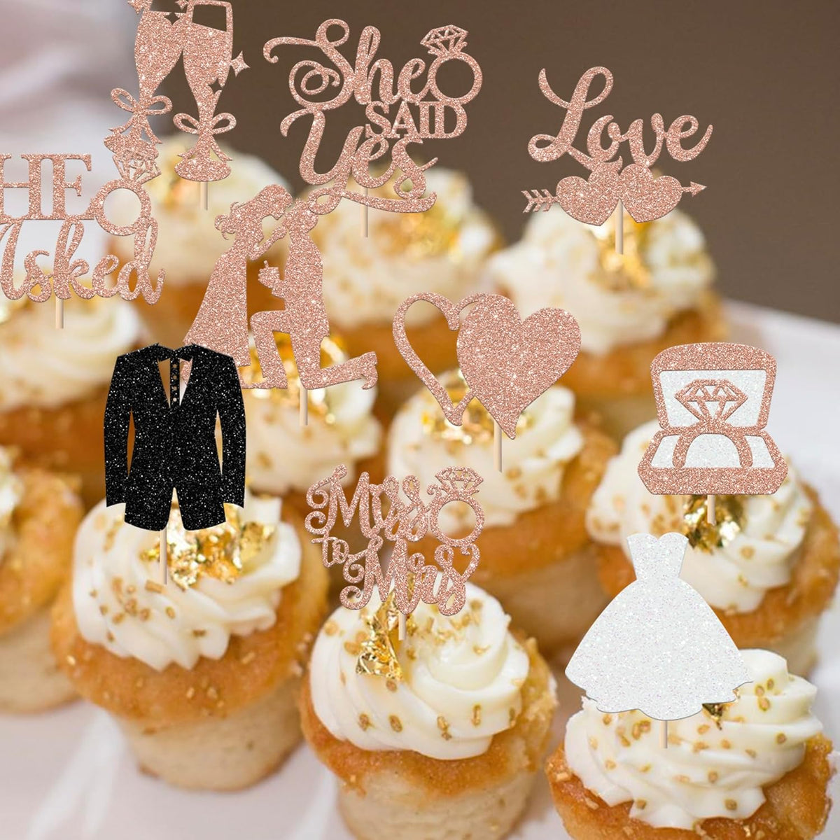 30 Pack Bride to be Cupcake Toppers Glitter Diamond Ring I Do Love Cupcake Picks Miss to Mrs He