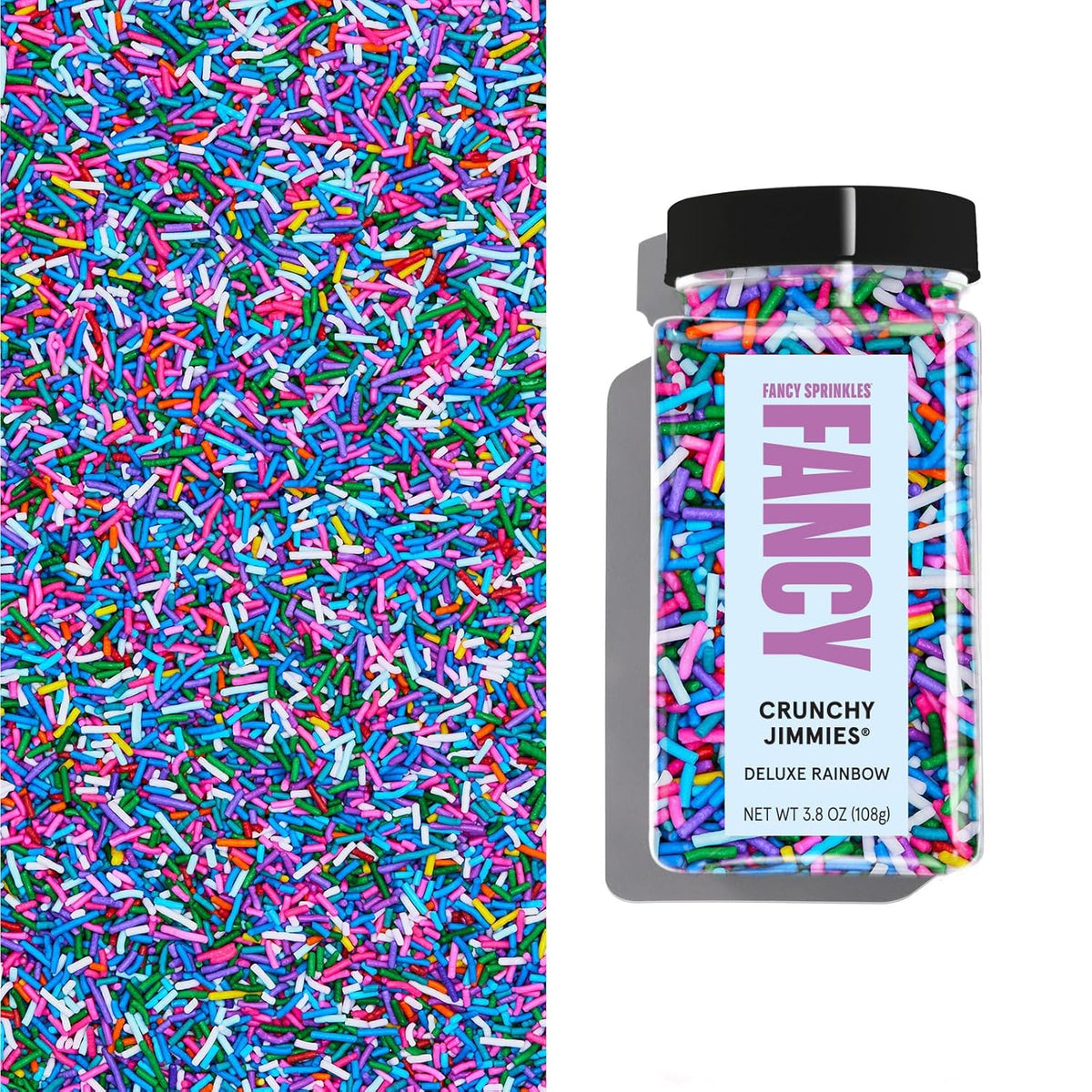 Fancy Sprinkles Deluxe Rainbow Crunchy Jimmies, Real Sugar, For Ice Cream, Cookies, Cakes