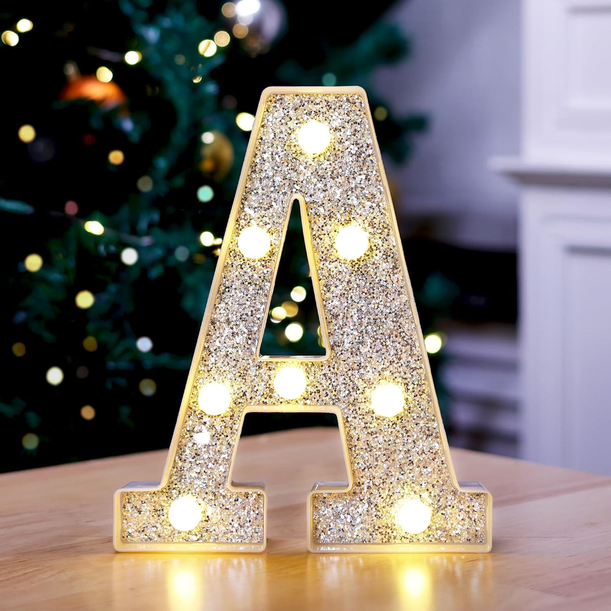 Marquee Light Up Letters, Glitter Silver LED Letter Lights Battery Powered Alphabet Letter Sign for