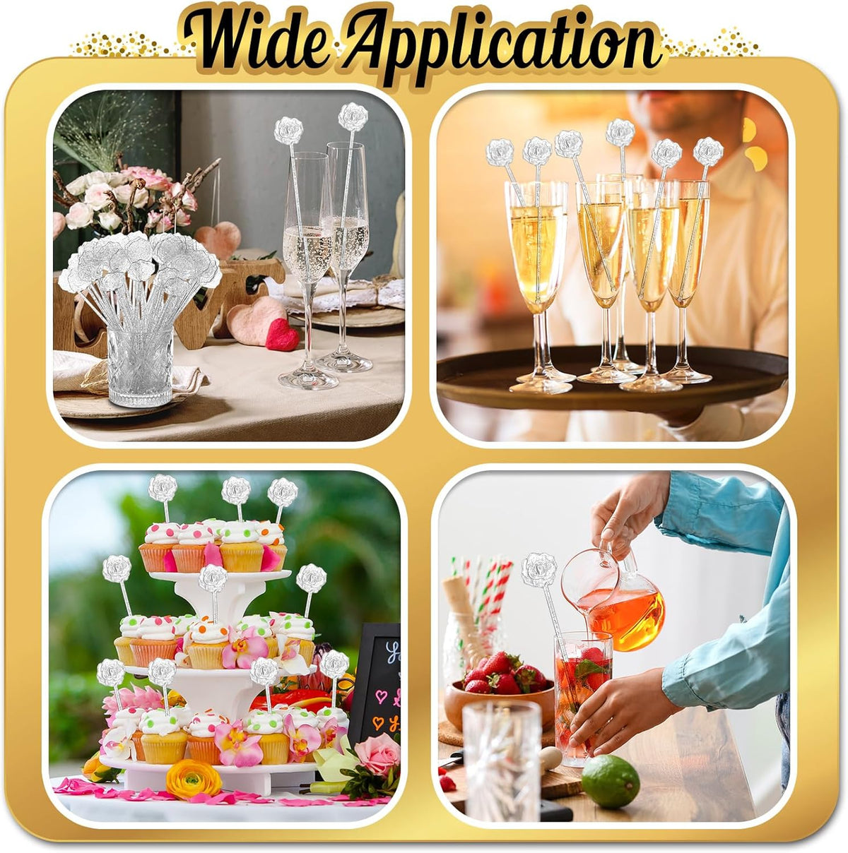 100 Pcs Silver Glitter Drink Stirrers Cocktails Plastic Swizzle Sticks 7.5 Inch Cupcake Pop Sticks