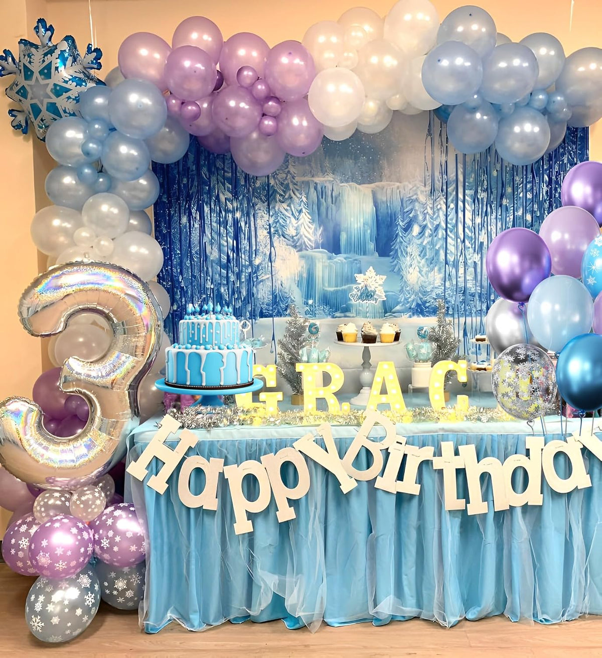 Purple and Blue Party Balloons Kit, 50pcs Blue Silver Purple Balloons 12 Inch Snow Balloons for