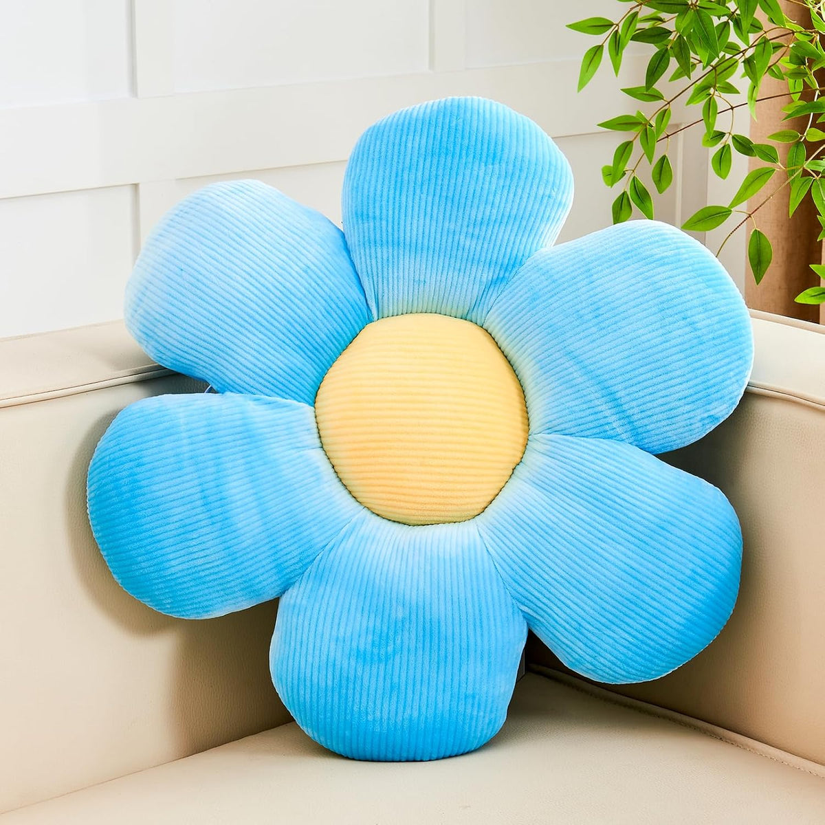 Blue Flower Pillow, 19.6" Cute Flower Shaped Floor Pillow, Aesthetic Floral Plush Daisy Decorative