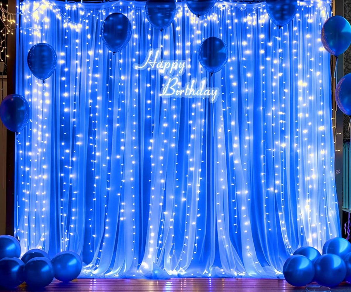 Royal Blue Backdrop Curtains with Lights String for Parites Wedding 10×8ft Sheer Tulle Backdrop