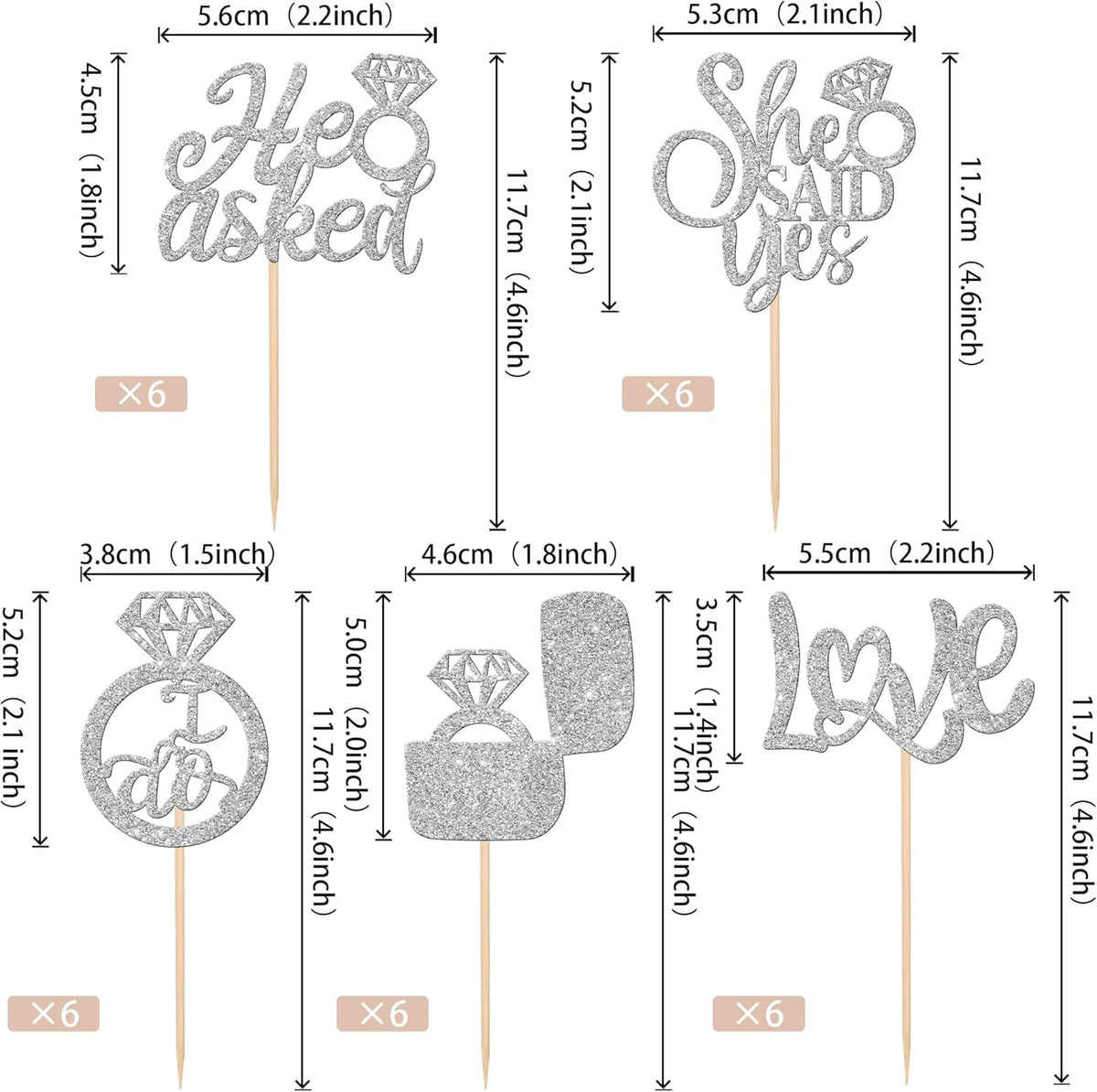 30 PCS He Asked She Said Yes Cupcake Toppers Diamond Ring Cupcake Picks Love I Do Bridal Shower