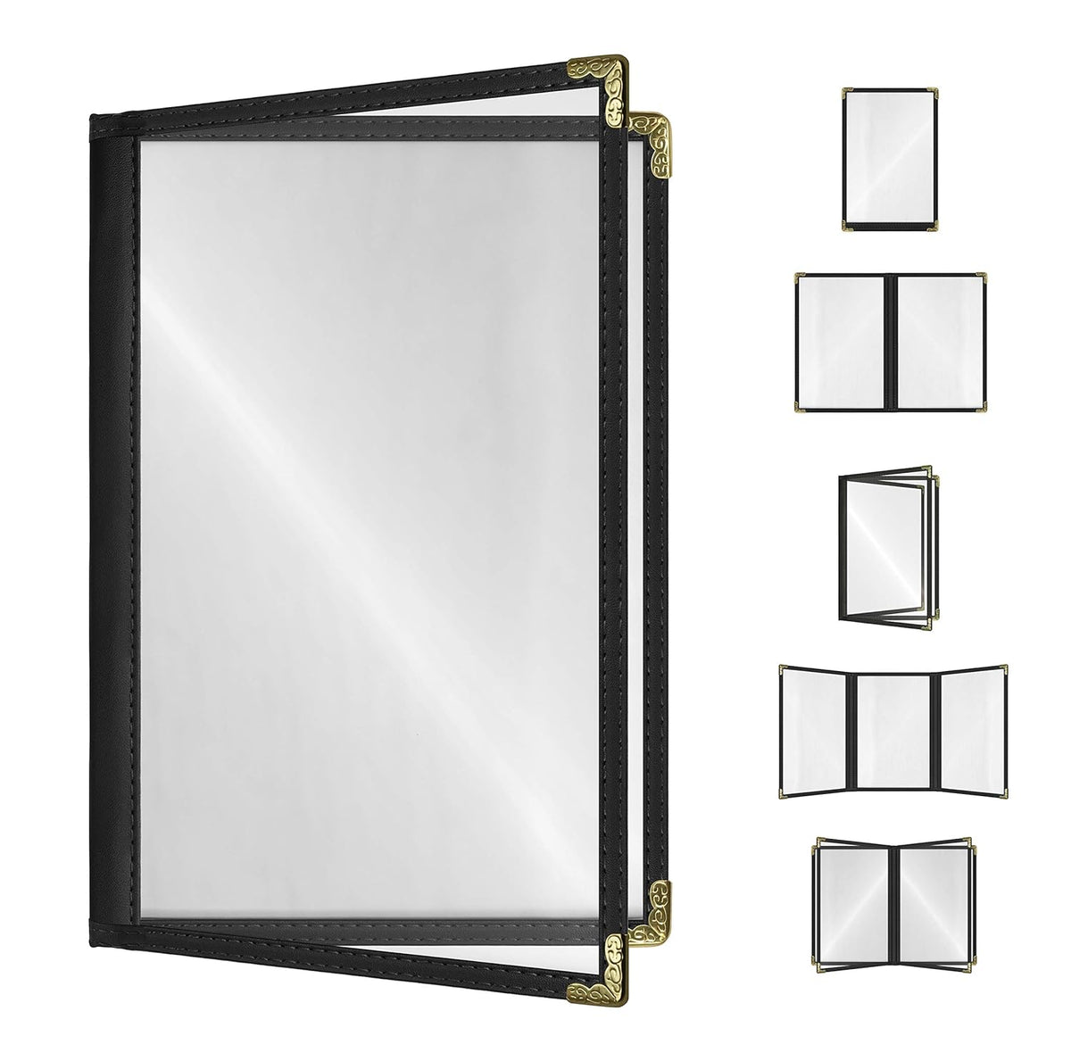 Goodsmart Restaurant Menu Covers – 25 Pack Black 4-View, Side-Loading Menu Holders, Vinyl & Plastic