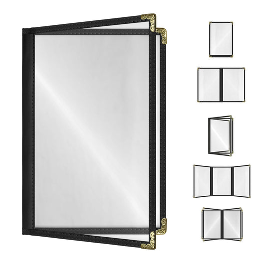 Goodsmart Restaurant Menu Covers – 25 Pack Black 4-View, Side-Loading Menu Holders, Vinyl & Plastic