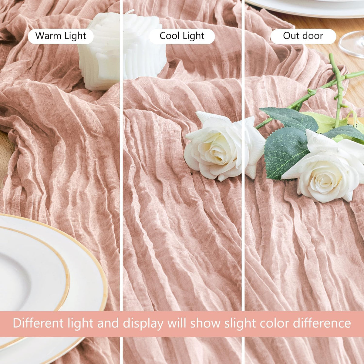 Asee'm Cheesecloth Table Runner 120 Inches Dusty Pink Boho Gauze Cheese Cloth Runner 10FT Rustic