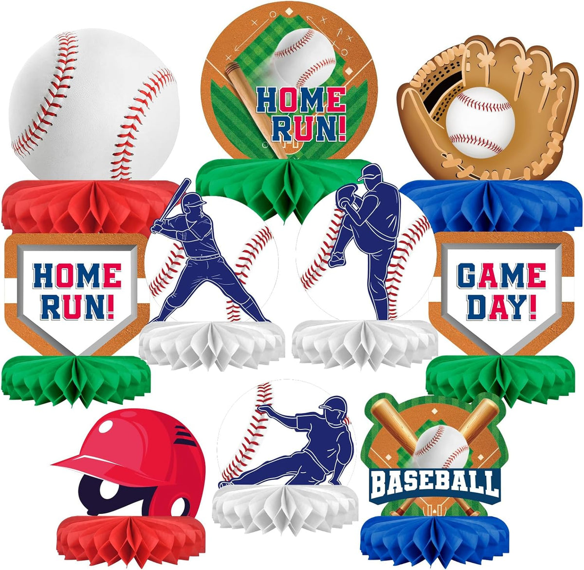 Baseball Party Supplies:Baseball-Themed Honeycomb Centerpiece for Baseball Birthday & Gameday