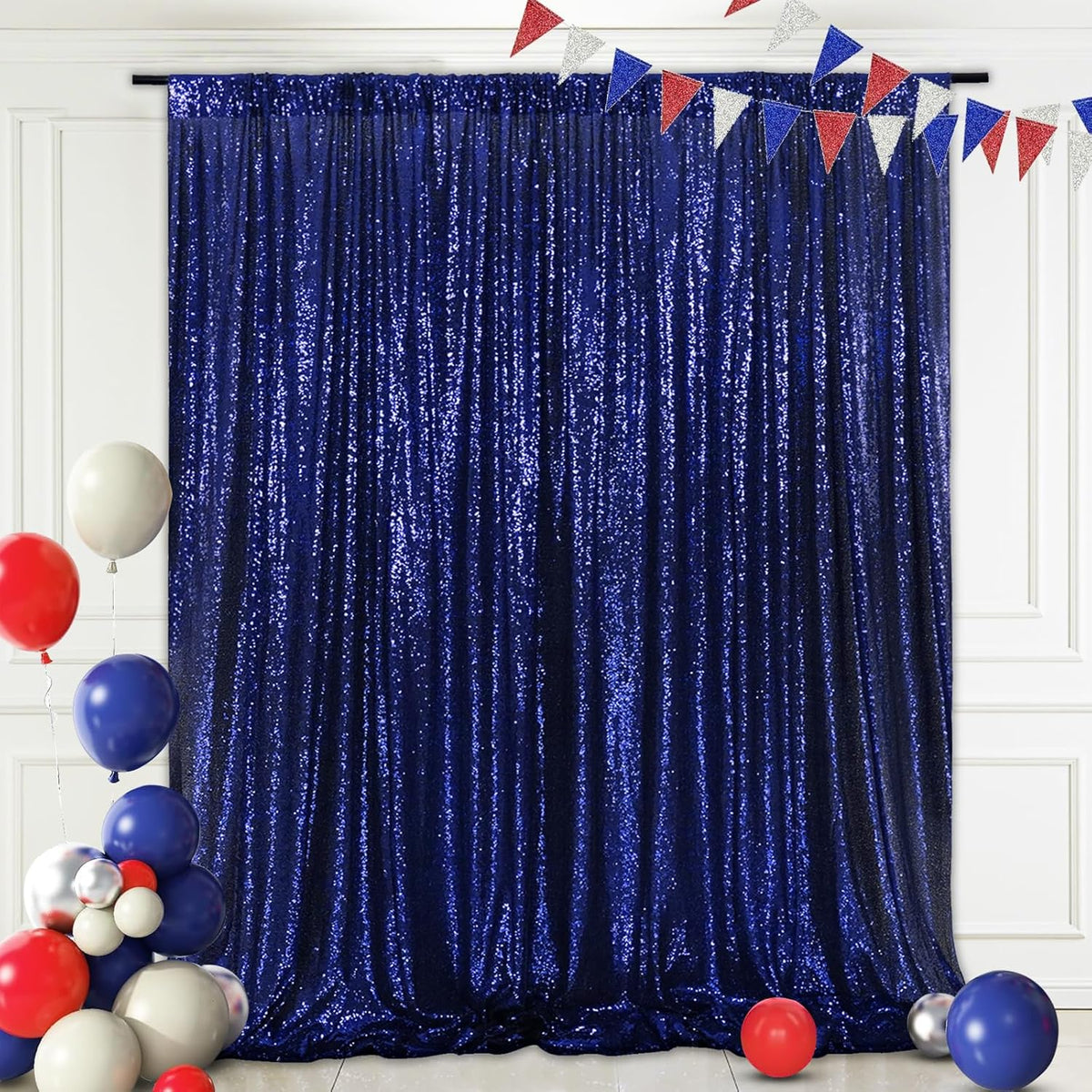 Eternal Beauty Navy Blue Sequin Backdrop, 10x10 Ft Glitter Background Curtains for Shimmer