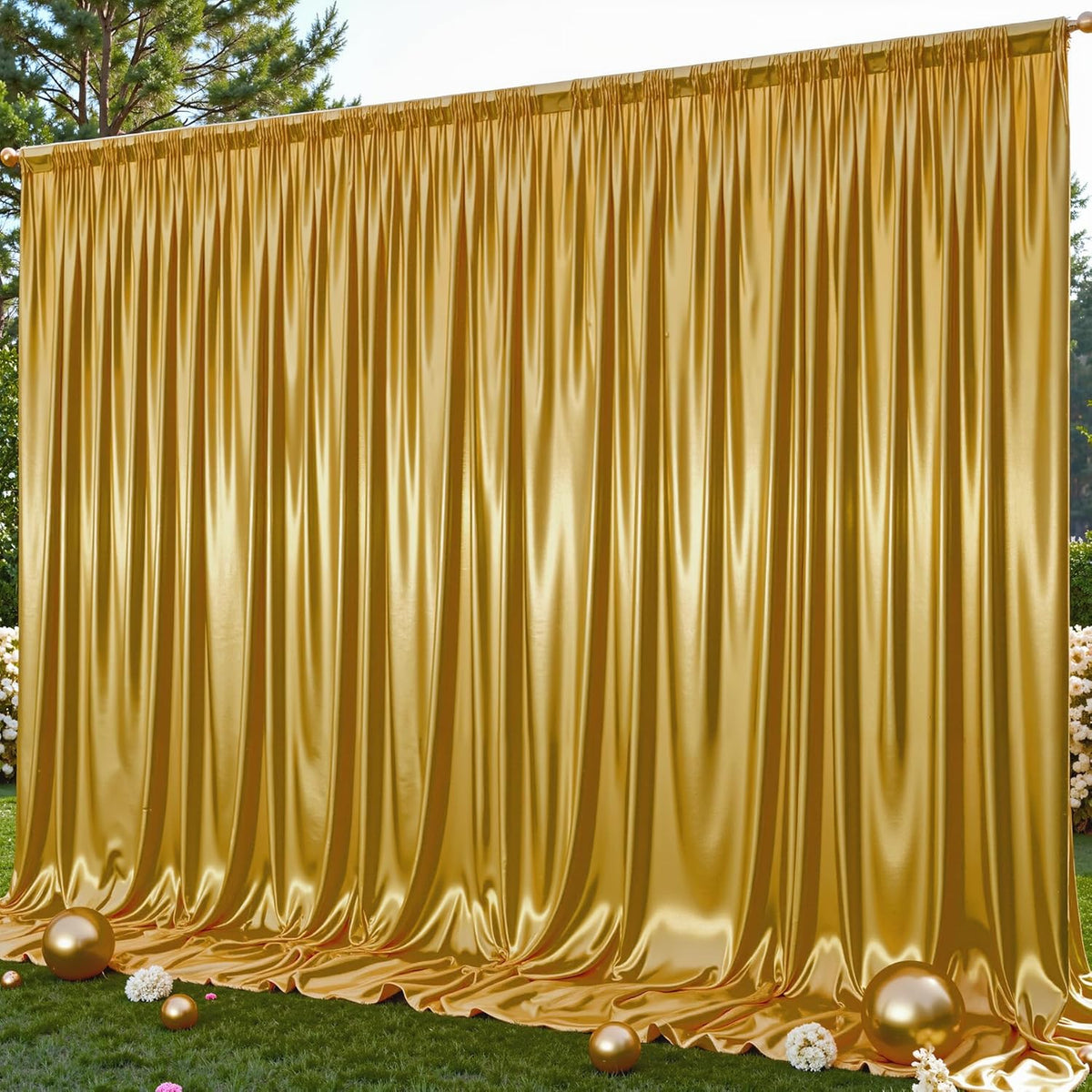 Dark Gold Glitter Backdrop Curtain for Parties Wedding,10Ft x 10Ft Satin Shimmer Photo