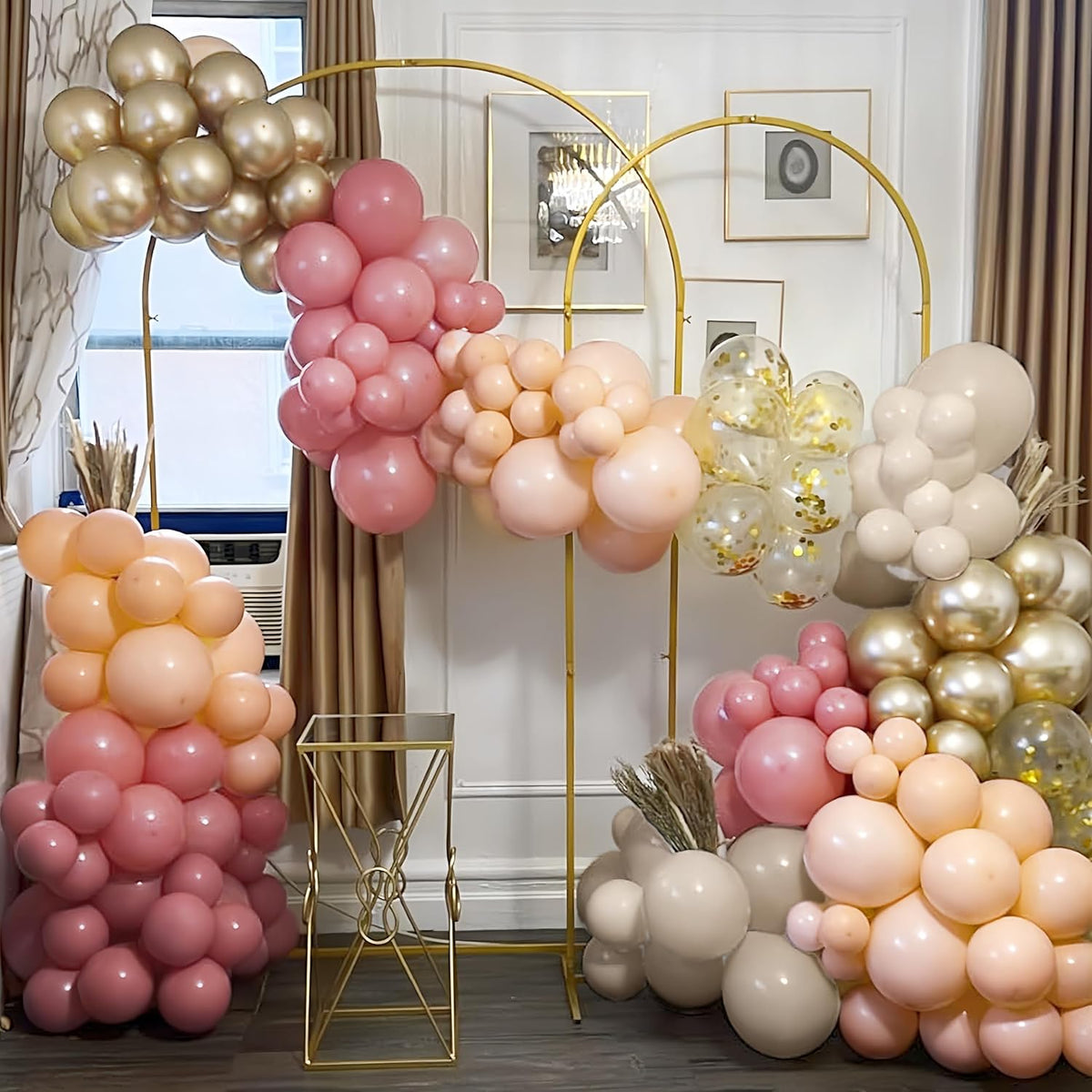 Retro Pink Beige Balloons Set, 12 Inch Dusty Pink Balloons Pink Gold Party Balloons Dark Gold Latex