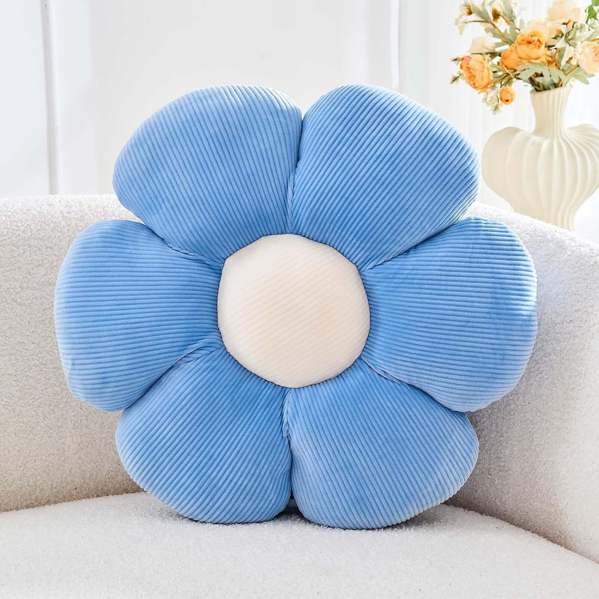 Dusty Blue Flower Pillow, 19.6" Cute Flower Shaped Floor Pillow, Aesthetic Floral Plush Daisy