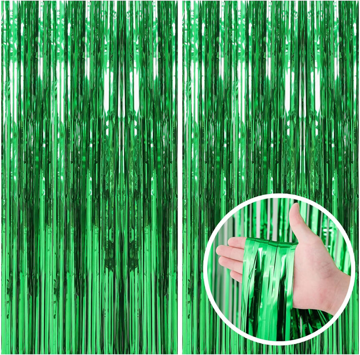 2 Pack Green Streamers Backdrop Jungle Party Decorations Foil Fringe Backdrop Curtains Photo Booth