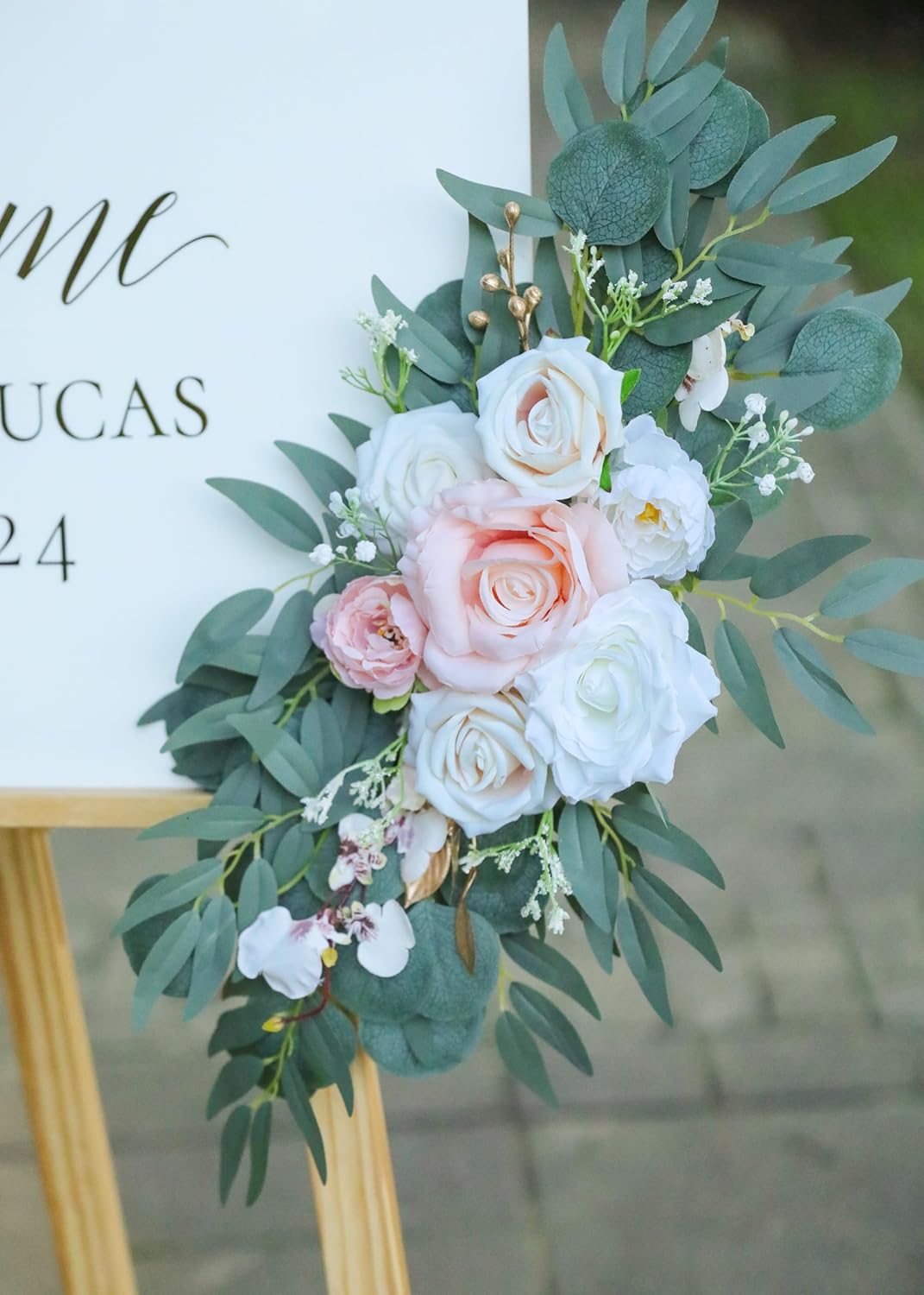 Artificial Blush Pink Wedding Arch Flower Swags Set of 2 for Welcome Signs and Ceremony
