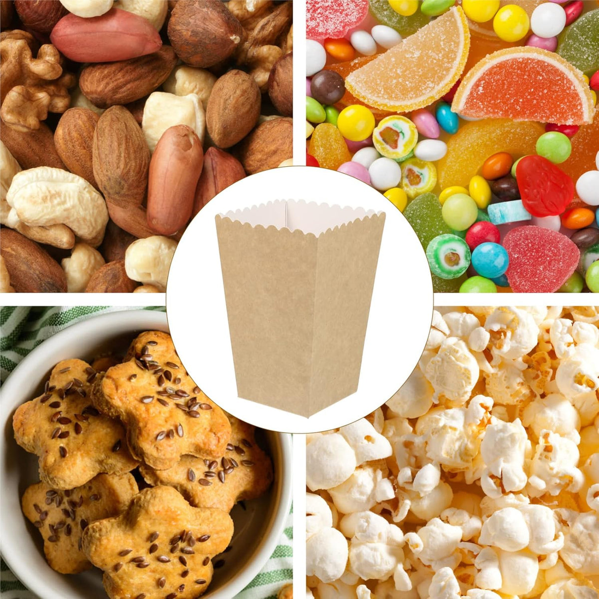 BESTOYARD 50Pcs Paper Popcorn Boxes, 5.3 X 3.5 Inch Individual Serving Snack Containers, Reusable