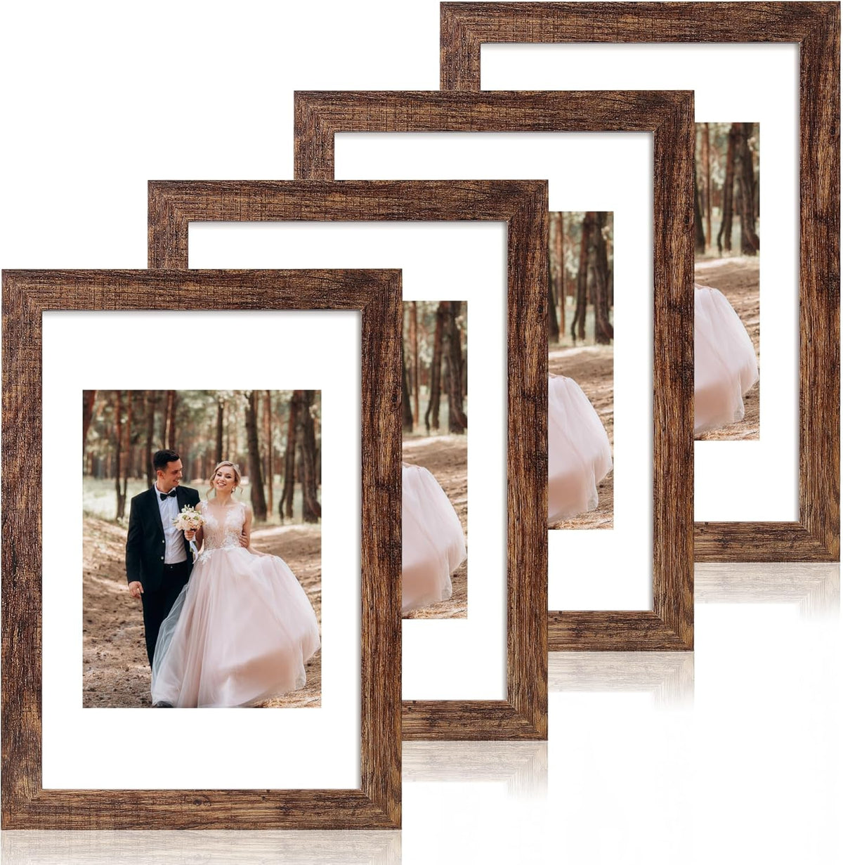 8x12 Picture Frame Set of 4 with High Definition Real Glass, Display 6x8 Pictures with Mat or 8 x