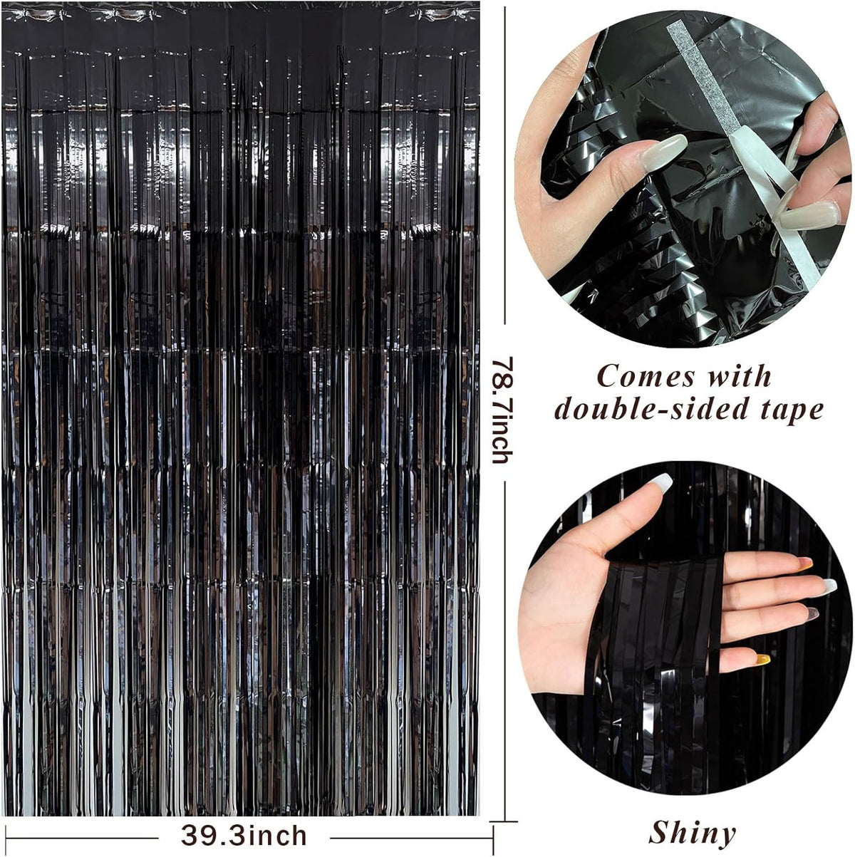 Black Party Streamers Foil Fringe Backdrop Curtains Tinsel Streamers Birthday Party Decorations