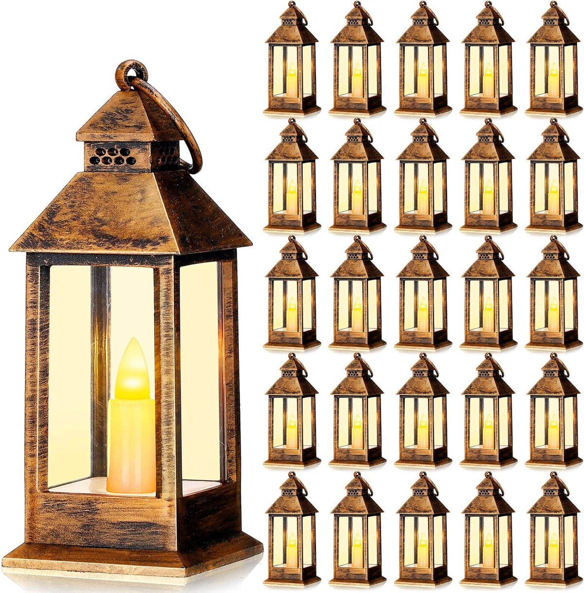 Hoolerry 24 Set Halloween Mini Lanterns with LED Candles 5.5'' Decorative Hanging Small Vintage