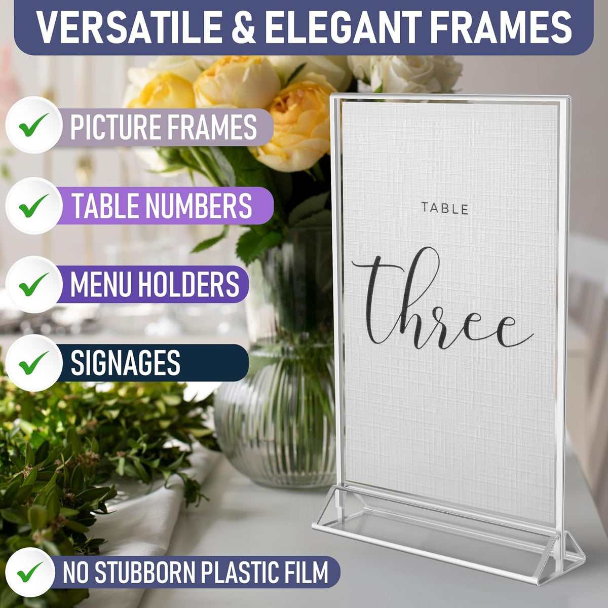Silver Picture Frames Double-Sided, 6-Pack 5x7 Acrylic Table Number Holders, Clear Easel Stands for