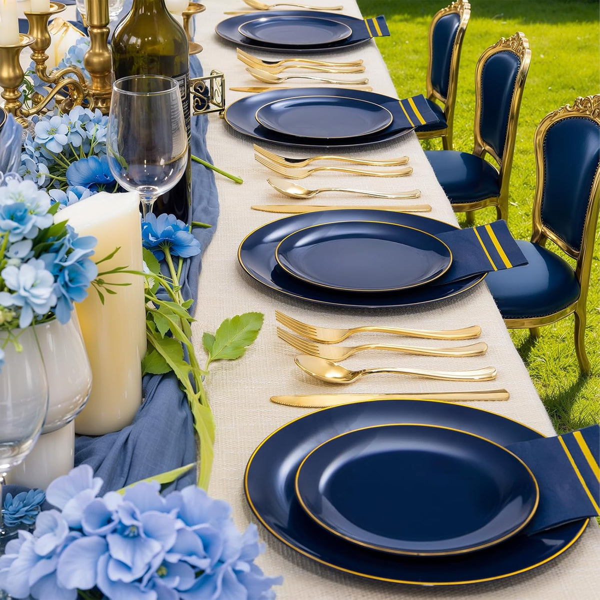NOCCUR 350PCS Navy Blue Plastic Plates - Blue Disposable Dinnerware Set for 50 Guests, 100