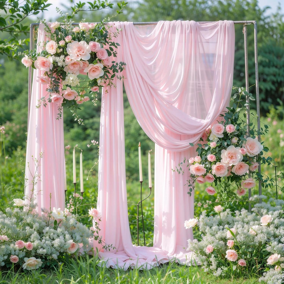 Wedding Arch Draping Fabric 2 Panels 18Ft Blush Chiffon Fabric Drapes Arbor Drapery for Wedding