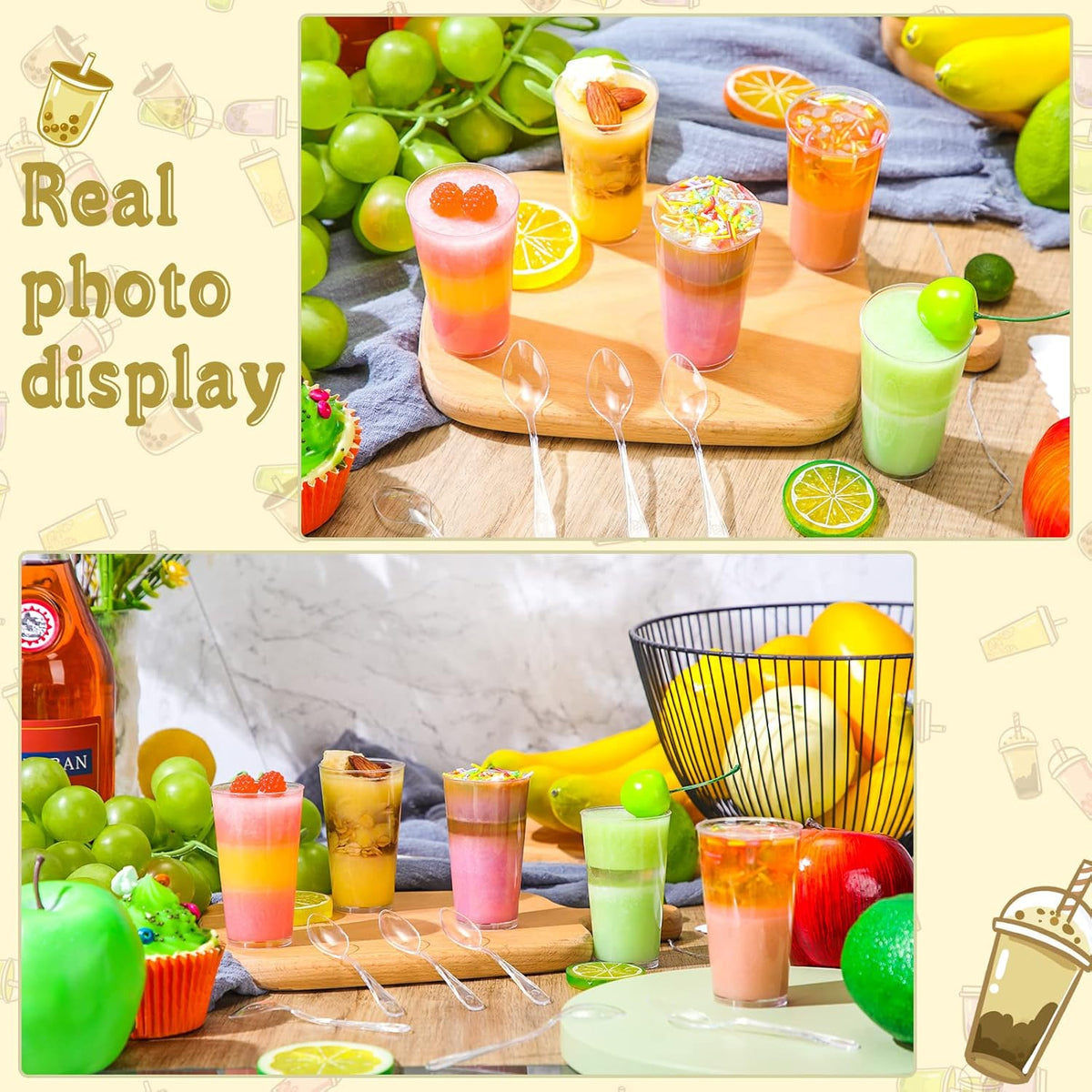 CHENGU 3 Oz Dessert Cups with Spoons Mini Shooter Cups Small Round Tableware for Parfait Appetizer