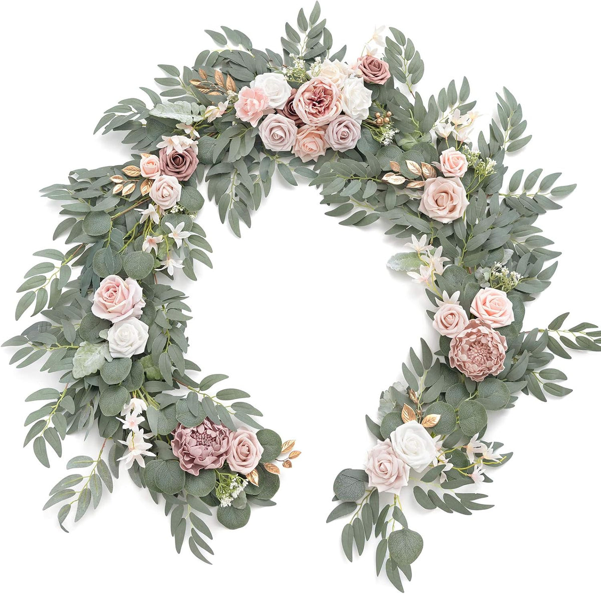 Ling's Moment Flower Garland - 6FT Eucalyptus & Rose - Pink Sweetheart Table Decor for Wedding