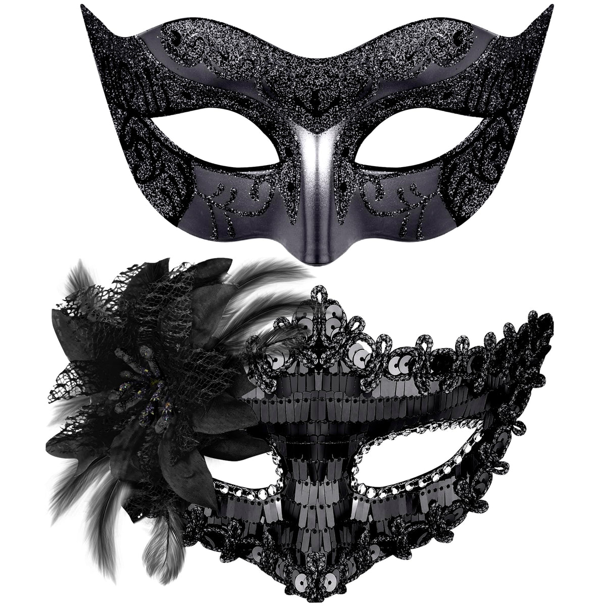 SIQUK Couple Masquerade Masks Sequins Venetian Party Plastic Halloween Costume Rhinestone Mardi