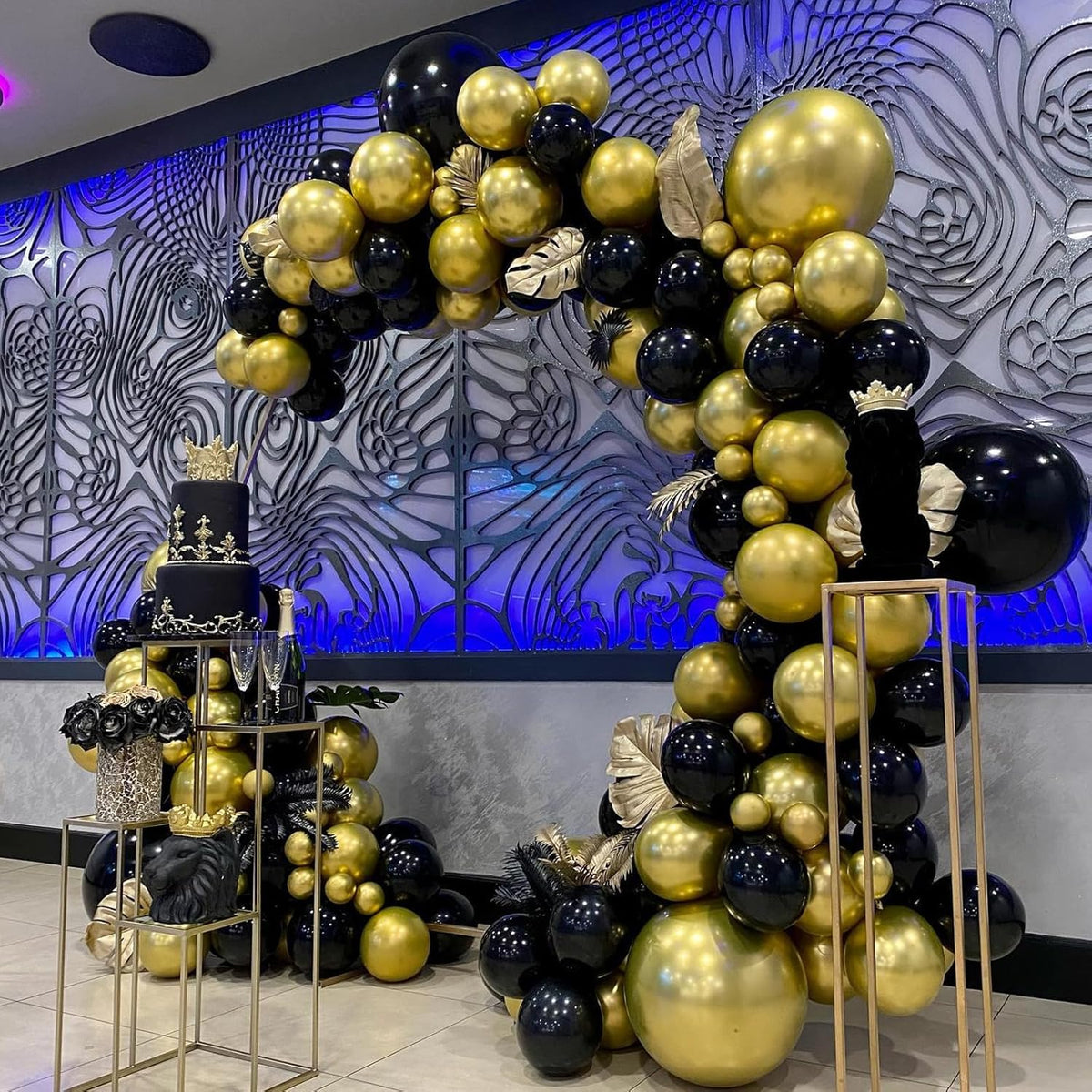 Black and Gold Balloons Arch Garland Kit, 122pcs Gold and Black Confetti Balloons with 16ft Tape