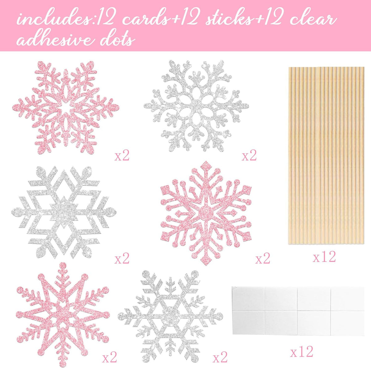 Snowflake Centerpiece Sticks Winter Frozen Theme Party Decorations 12PCS Glitter Snowflakes Table