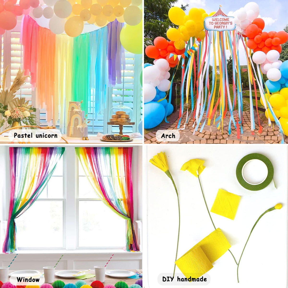 12 Rolls Crepe Paper Streamers, 12 Colors Streamers Party Supplies for Birthday Party Baby Shower