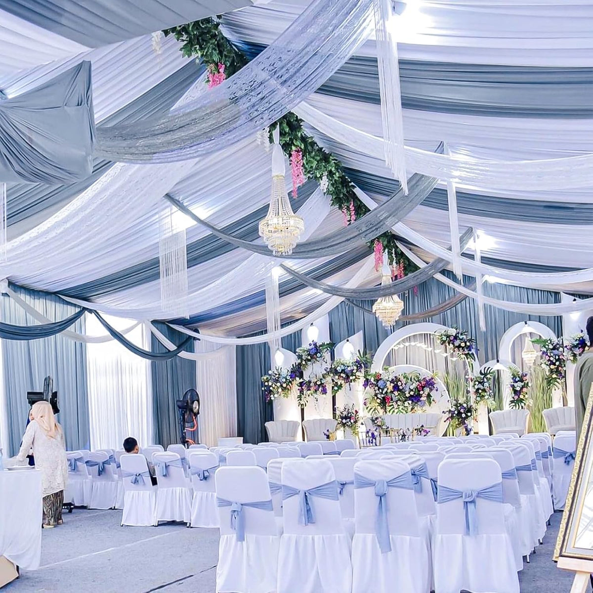 6 Panels Dusty Blue Ceiling Drapes for Wedding 5ftx10ft Chiffon Fabric Arch Draping Curtains Sheer