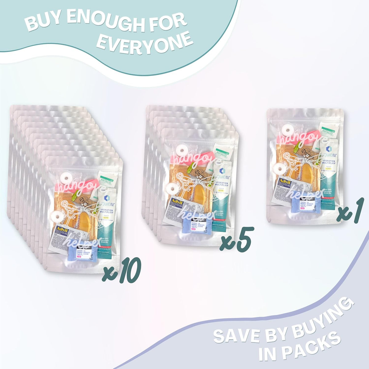 Hangover Kit (5 Pack) Pre Filled Party Favors, Goodie Bags, Gift for Bachelorette, Wedding, 21st