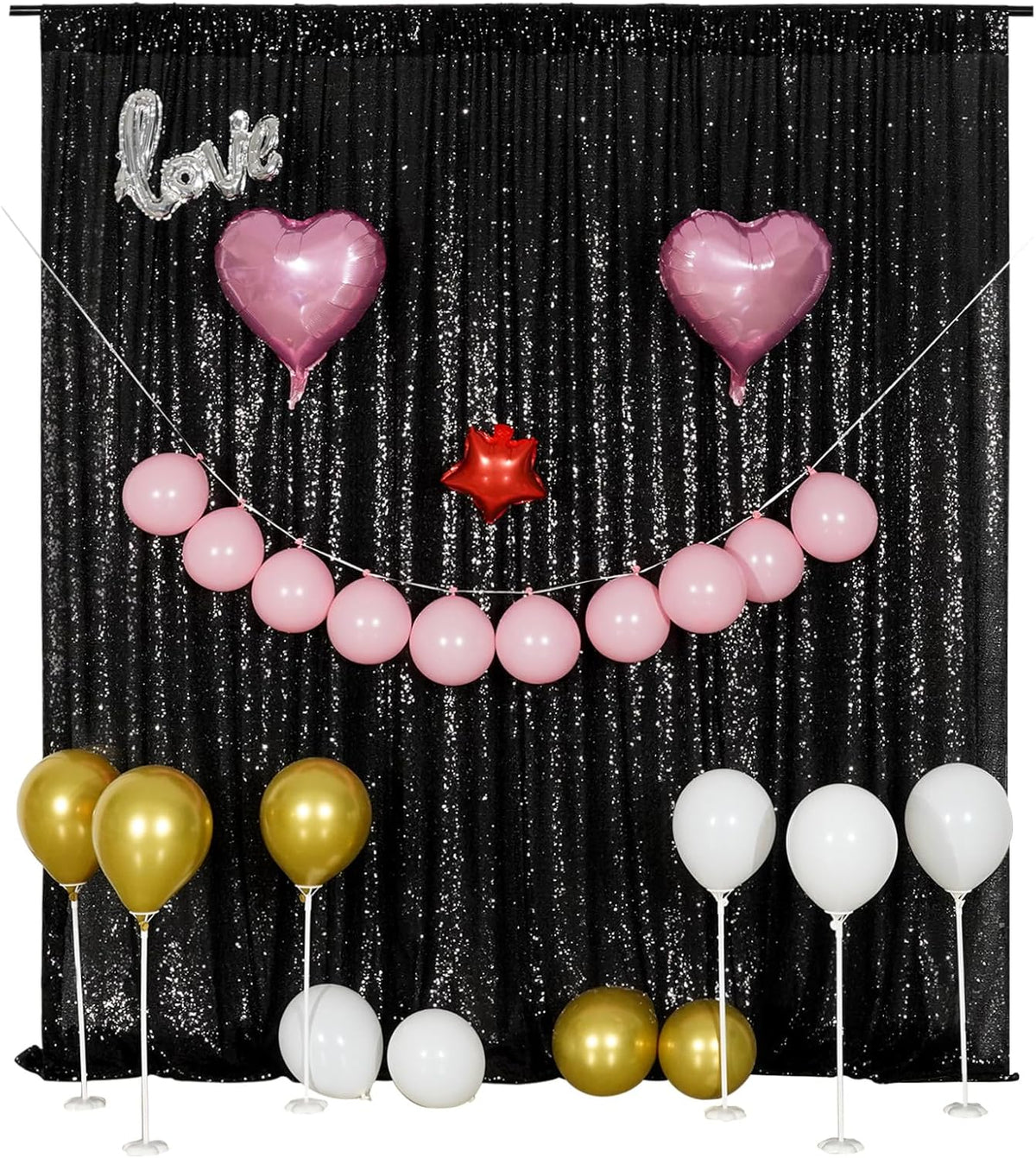 Poise3EHome Black Sequin Backdrop,8FT x 10FT Sequin Photography Backdrop Curtain for Party