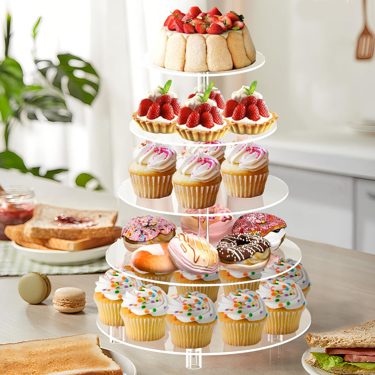 Cupcake Stand for 50 Cupcakes, 5 Tier Cupcake Holder, Clear Round Cupcake Tower, Acrylic Cupcake