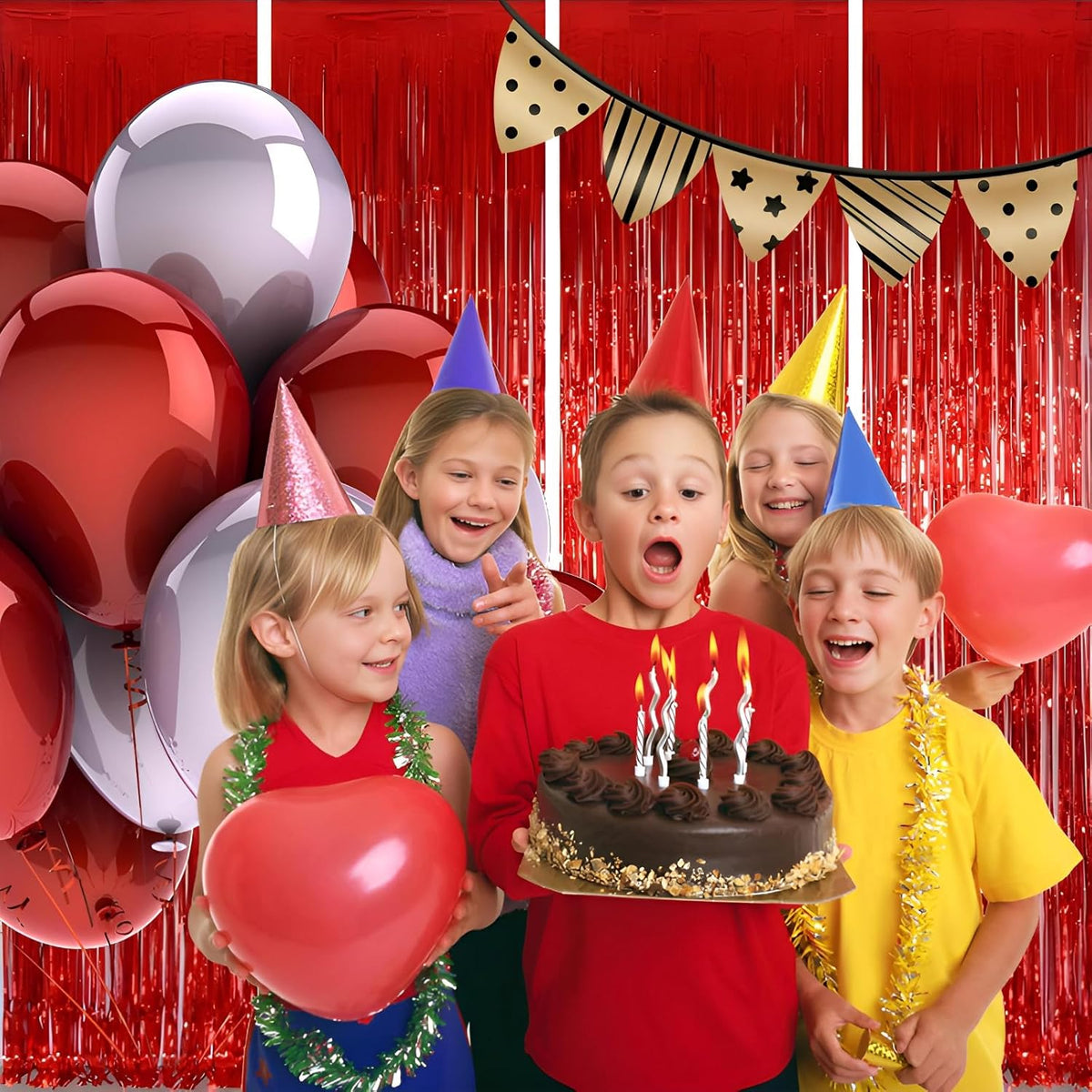 Keyali 4 Pack 3.3 * 8.3 ft Foil Curtain Metallic Tinsel Fringe Curtains Photo Booth Props Backdrop