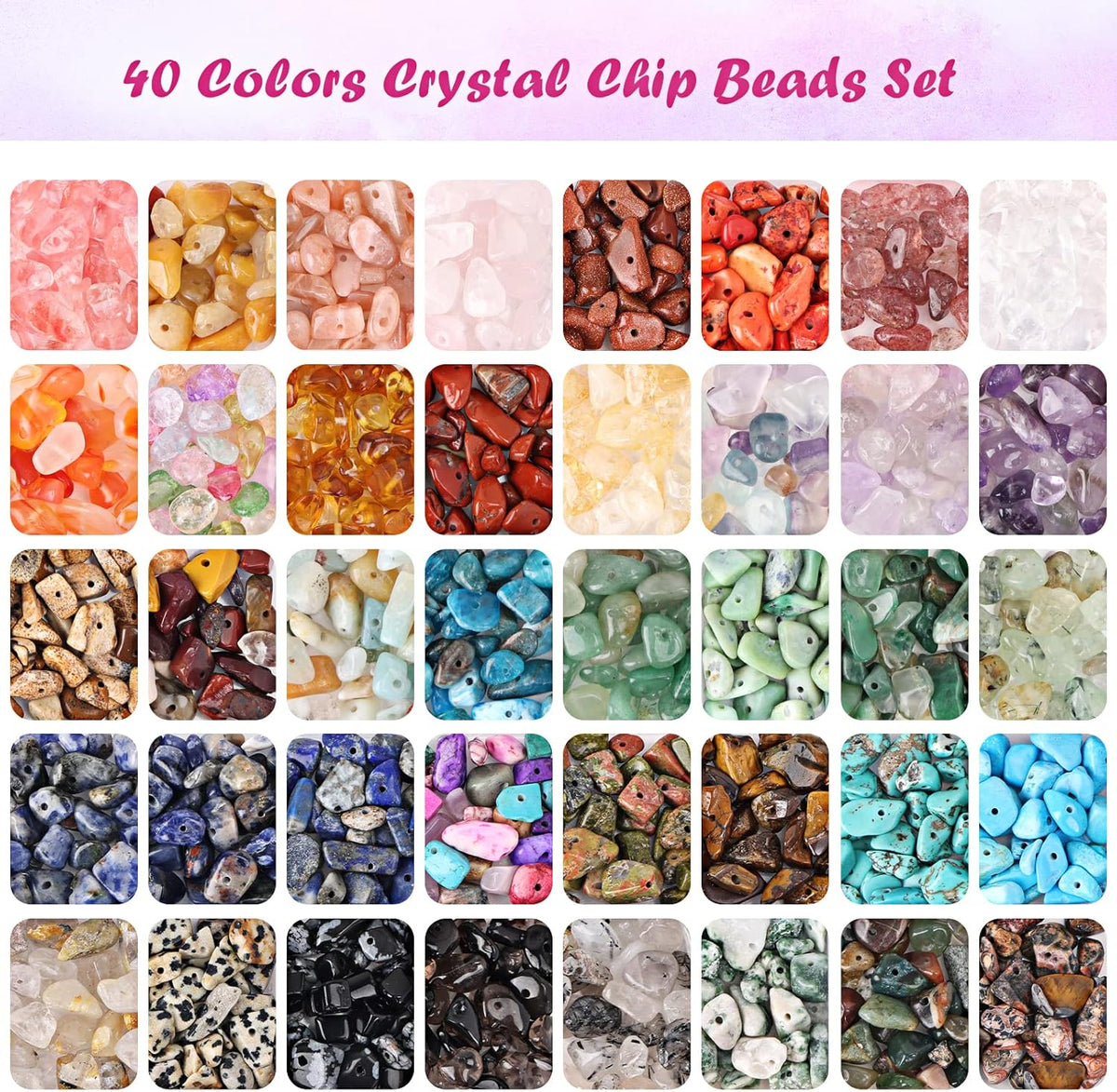 QUEFE 720pcs Crystal Chips Beads Ring Making Kit, 40 Colors Crystal Chips and Gemstone Beads for