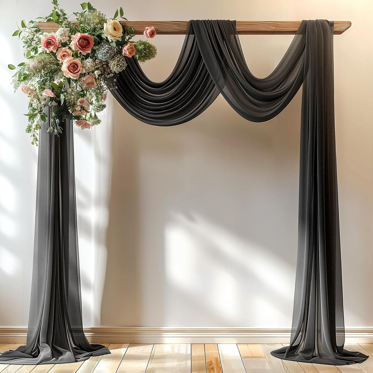 Black Wedding Arch Draping Fabric 2 Panels 30'' x 20FT Black Drapes Sheer Fabric Backdrop Arch