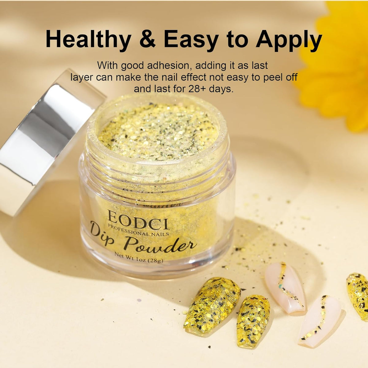 Dip Powder Eggshell Yellow Color French Glitter tinfoil Nail Art Starter Manicure Salon DIY at Home