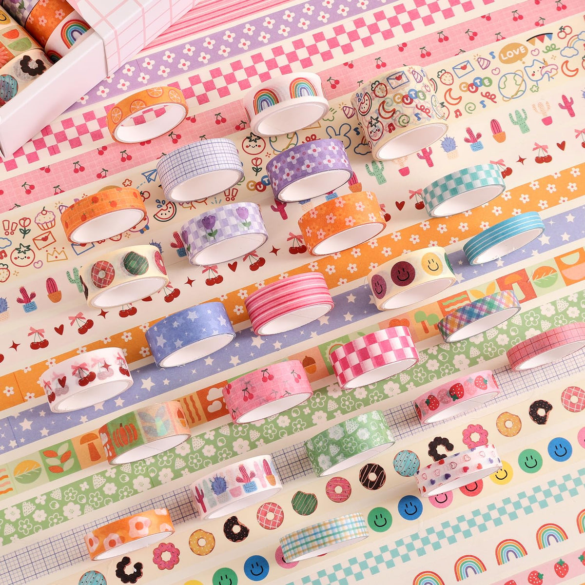 32 Rolls Colorful Cute Floral Writable Washi Tape Set, Decorative Tapes for Scrapbooking and