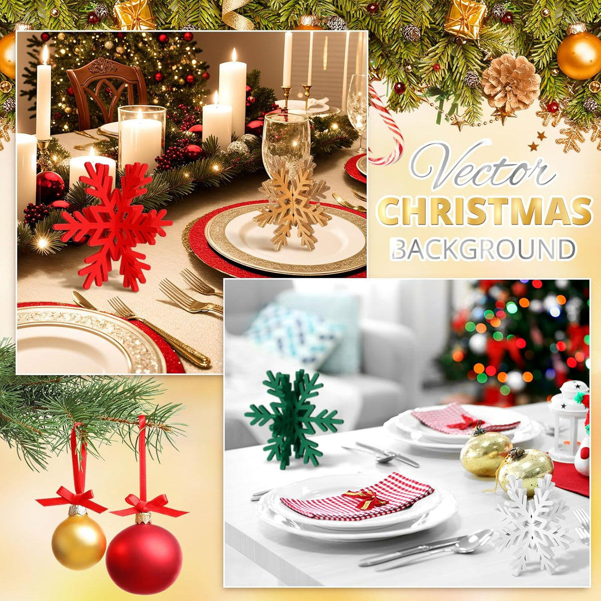 Bucherry 12 Pcs Wooden Snowflake Table Decor 3D Snowflake Tabletop Signs and Centerpiece for