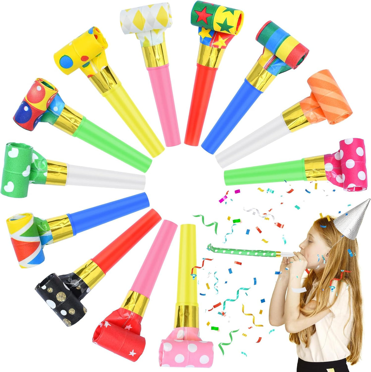 12 Pcs Party Blower Colorful Blowouts Noisemakers Birthday Blowouts Whistles for Party