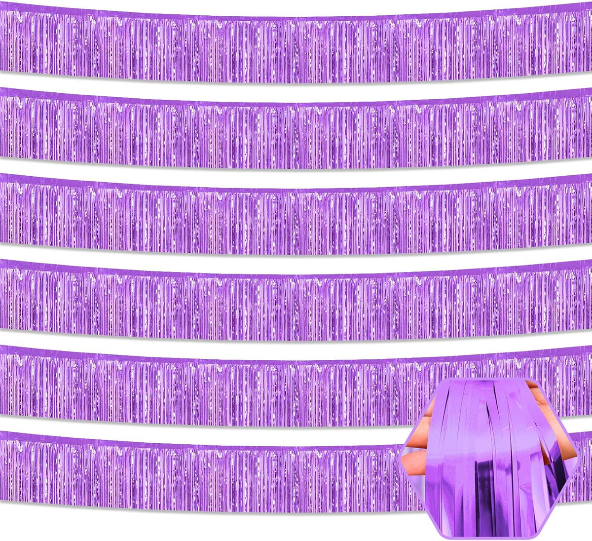 6 Pack 10 Feet Light Purple Foil Fringe Garland Metallic Tinsel Streamers Banner Wall Hanging