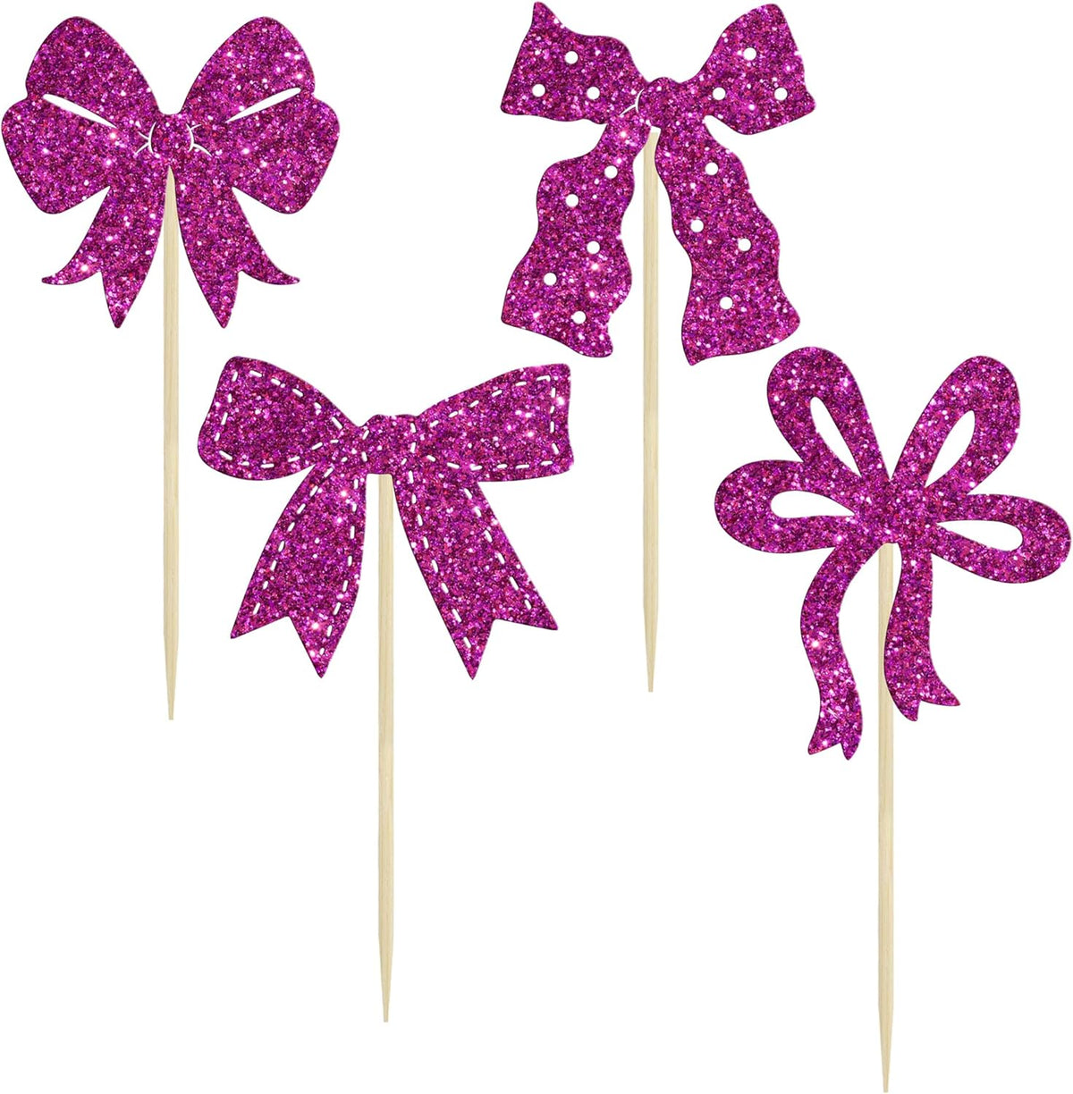 Ephlyn 24Pcs Bow Cupcake Toppers Bow Birthday Cake Topper Girls Birthday Party Decorations Bowknot