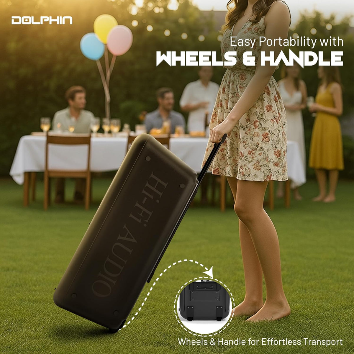 Dolphin 1000W Karaoke Party Speaker with 2 Wireless Microphones, Bluetooth, LED Lights, Tailgate