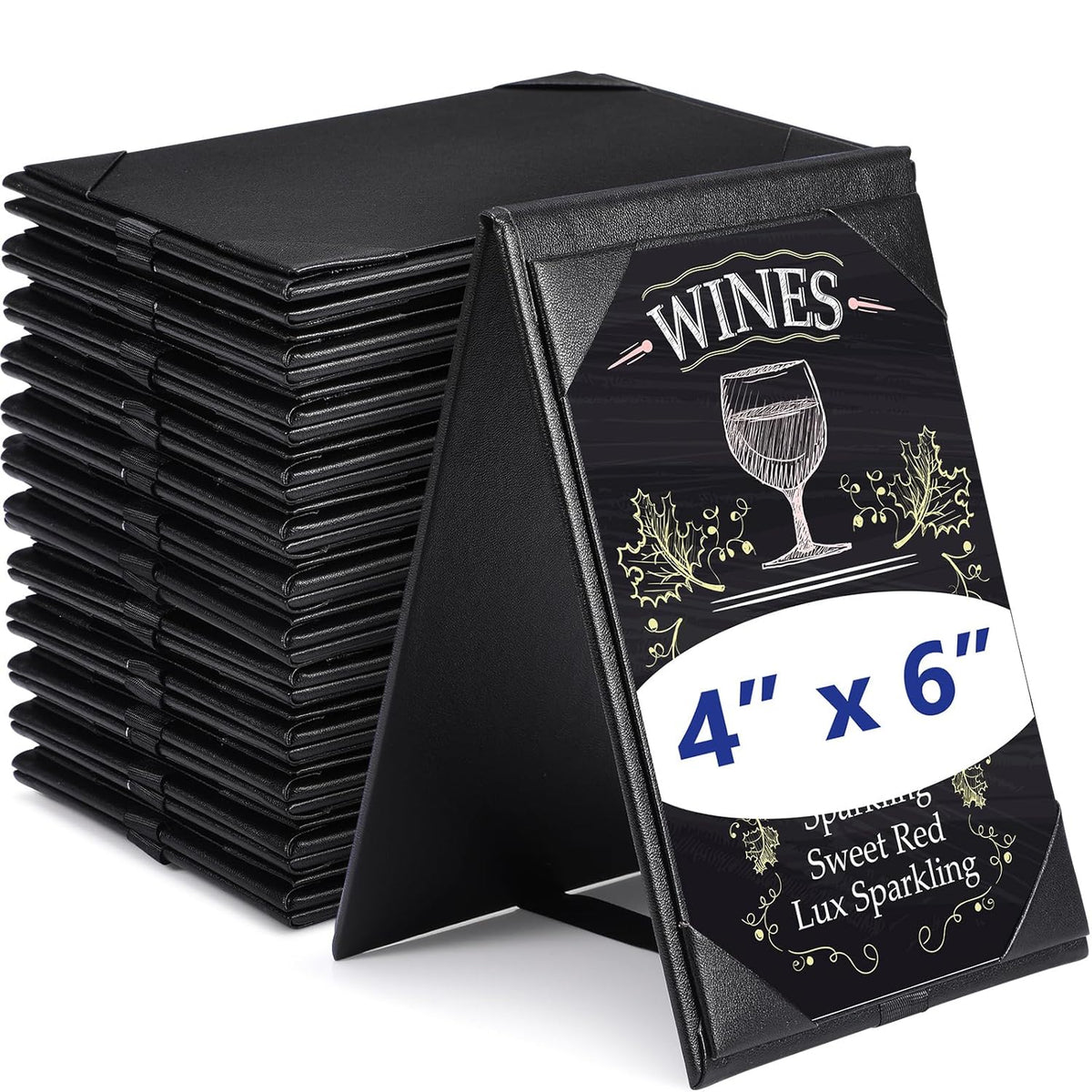 Gerrii Leatherette Table Tents Black PU Leather Menu Covers Bulk Double Sided Frame Sign Holders 2