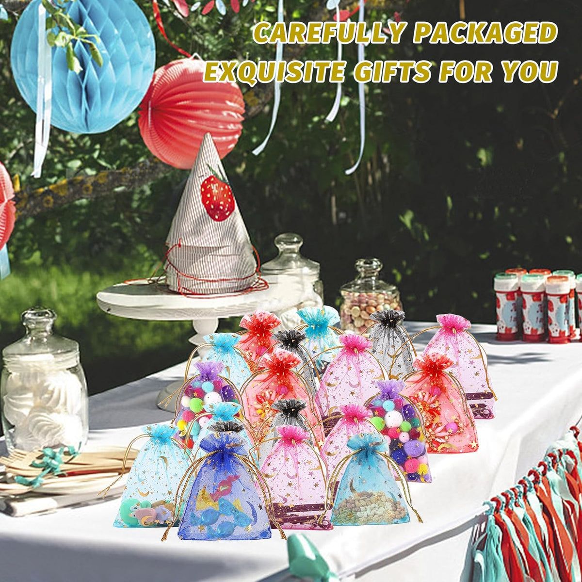 500 Pcs Moon Star Organza Jewelry Candy Bags Wedding Favor 2.8x3.5 Inch with Drawstring Multi