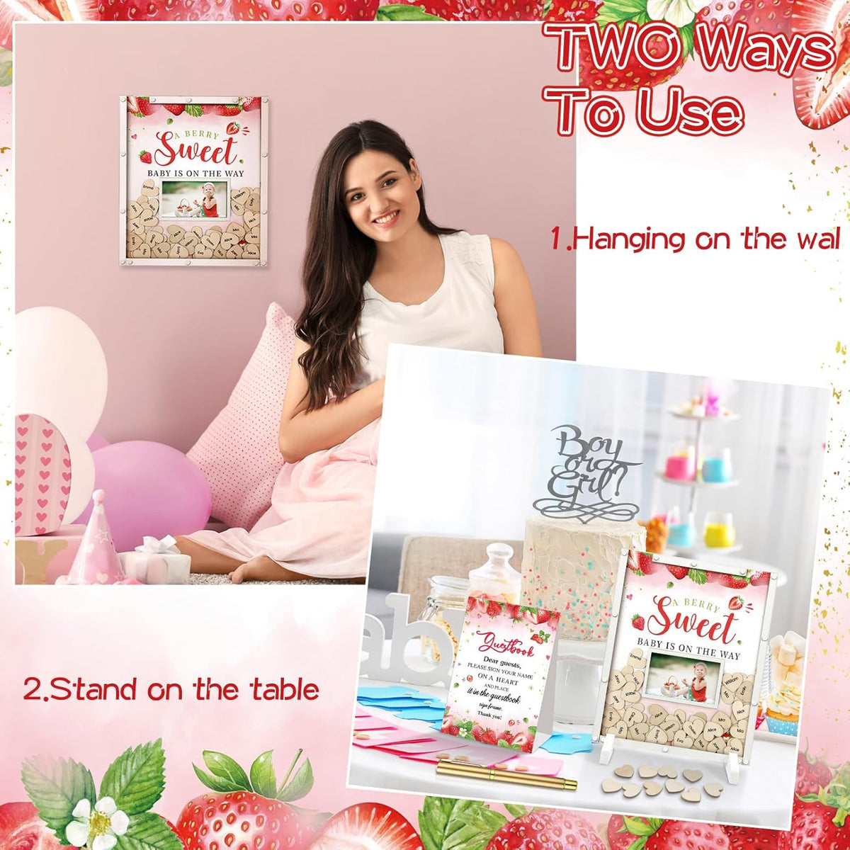 65 Pcs Strawberry Baby Shower Guest Book Berry Theme Baby Shower Decorations Alternatives He or She