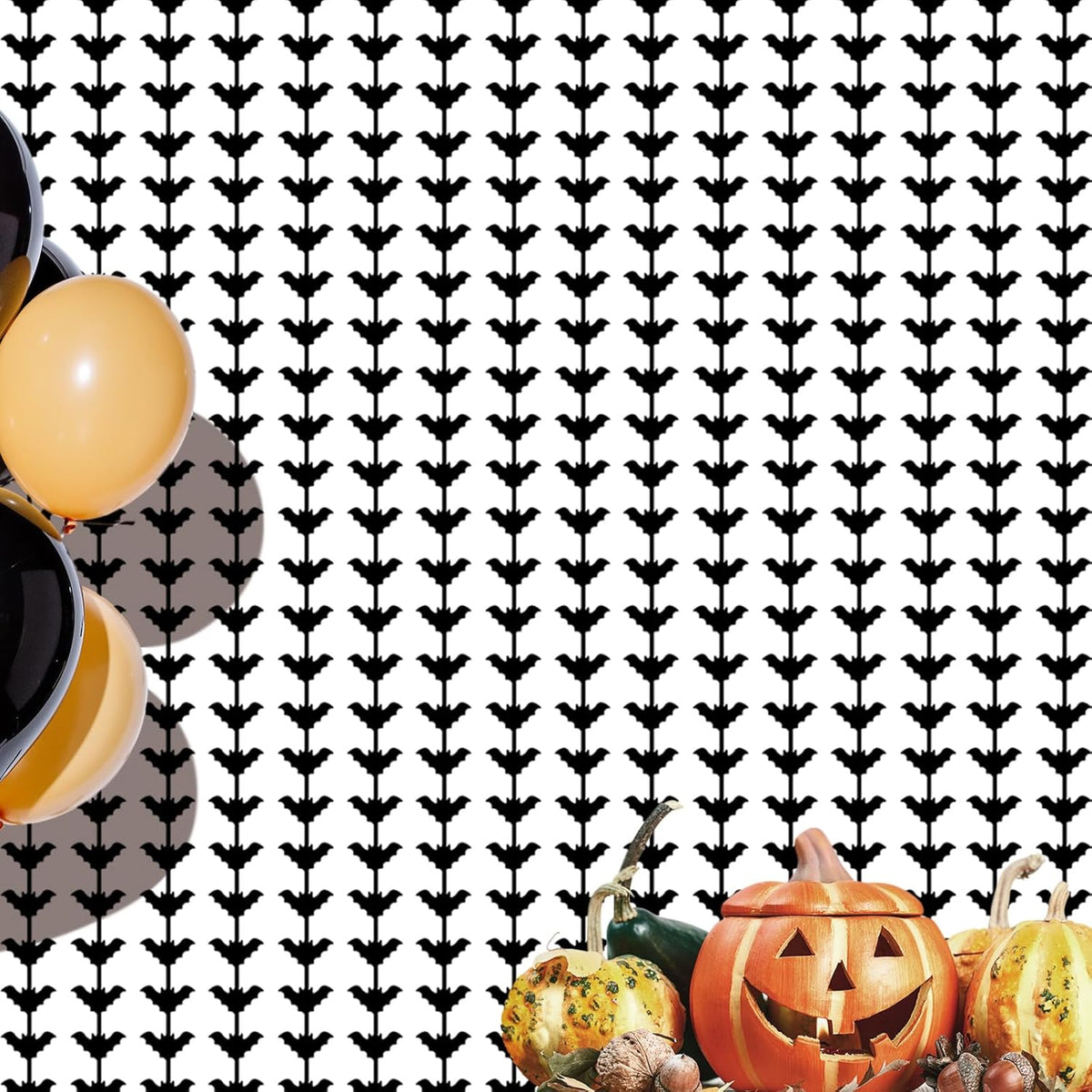 CANREVEL 2 Pack 3.2x6.5 Feet Halloween Foil Fringe Backdrop Curtains, Black Bat Tinsel Streamers