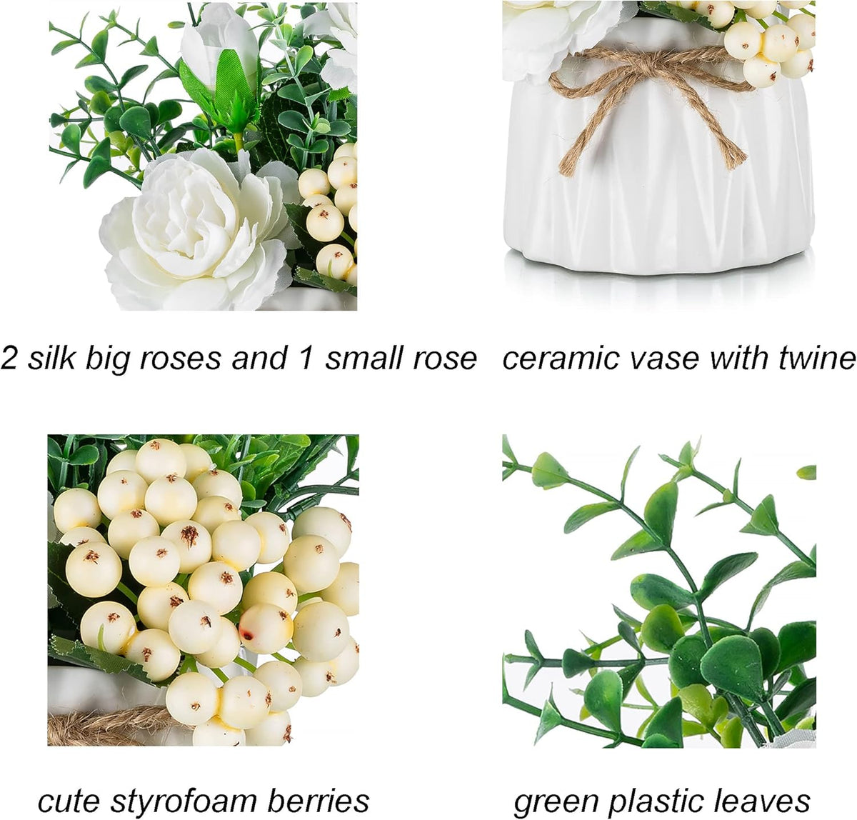 BLOSMON Table Decor Artificial Flowers Vase 7 Inch Small Fake Pink Flower Arrangement 2pcs for